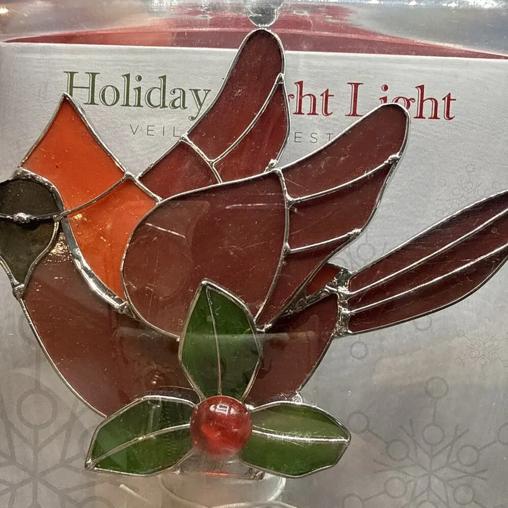 Giftcraft cardinal night light hand-painted stained glass design.